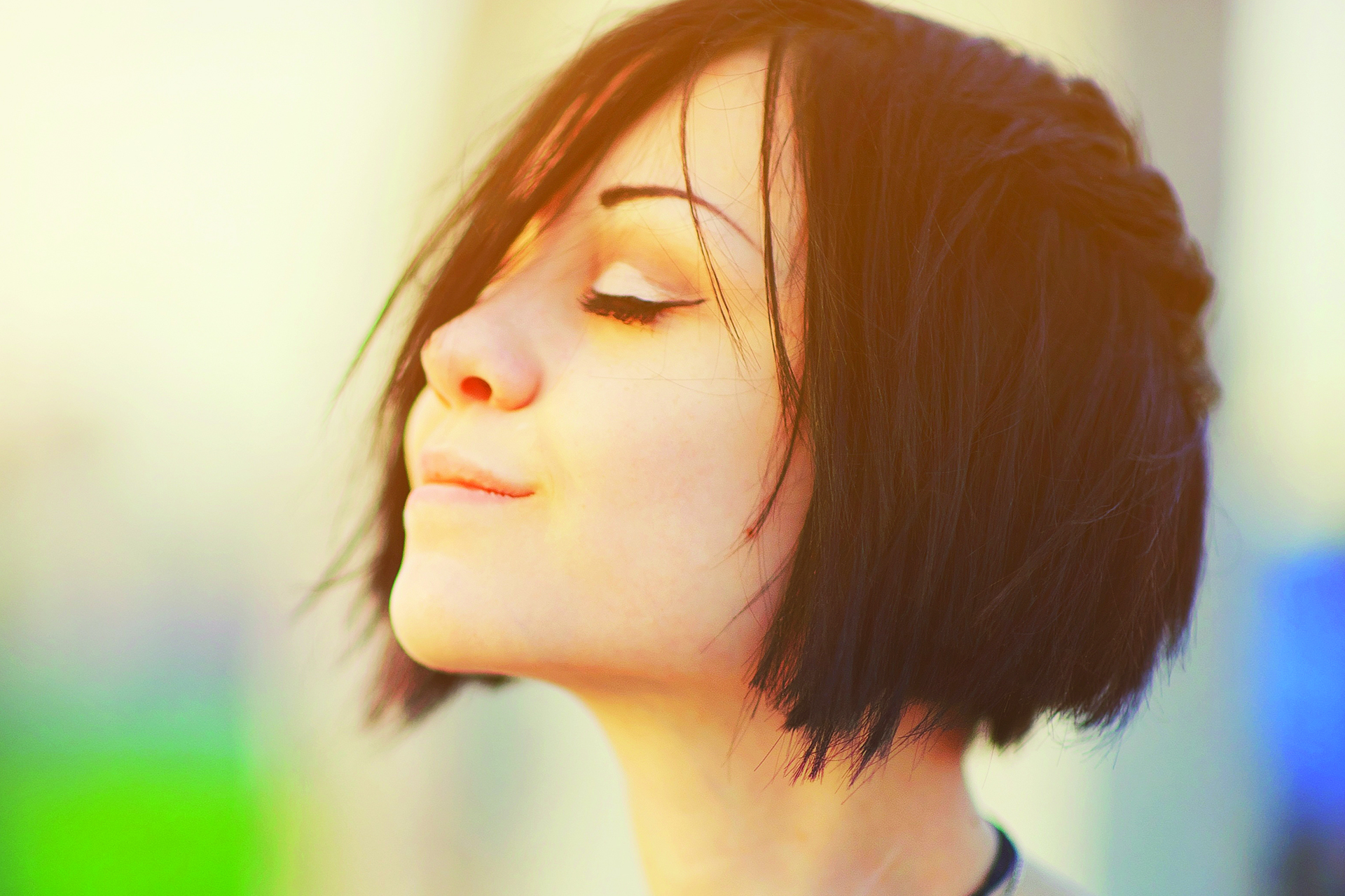 Smiling meditator woman